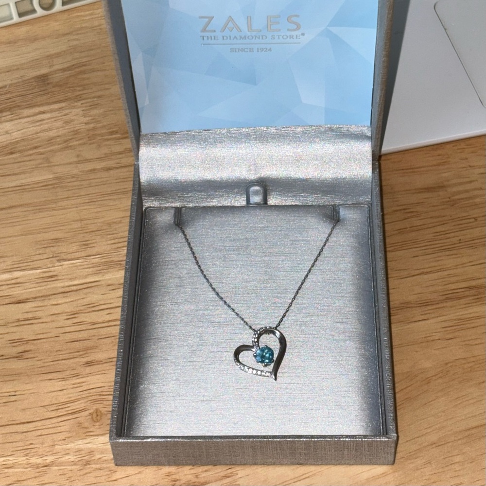 Zales Heart-Shaped Blue Topaz and White Sapphire Heart Pandent Silver necklace